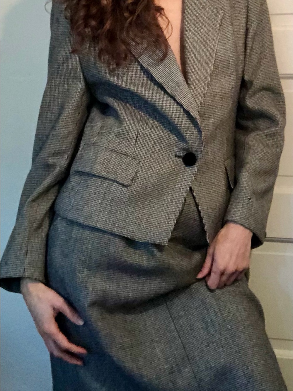 Evan Picone Black-Collar Gray Houndstooth Blazer